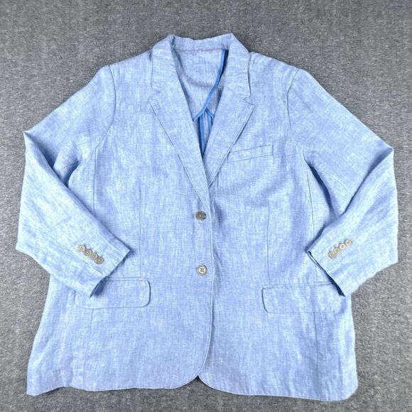 Lands' End Jackets & Blazers - Land's End Blazer Women's Sz 2X 20W Blue 100% Linen 2-Button Summer Sport Coat
